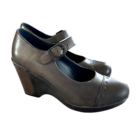 DANSKO Fanny Size 41/10.5 Brown Leather Mary Jane Steampunk Platform Wedge Shoes - Picture 9 of 9